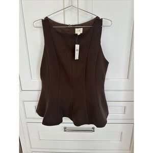 NWT Anthropologie En Elly Blouse Brown Peplum Sizemore Retail $108